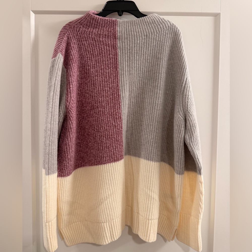 Barbour Color Block Mock Neck Sweater - Burgundy, Gray, Cream